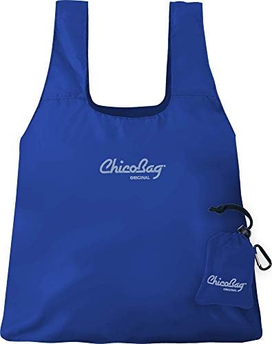 ChicoBag Original Compact Reusable Grocery Bag with Attached Pouch and Carabiner Clip- 4 Pack Blue - Image 4
