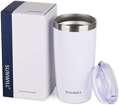 SUNWILL Travel Coffee Tumbler 20 oz, Insulated Mug with Lid, Stainless Steel Cup for Hot and Cold Drinks, Powder Coated White - Image 5