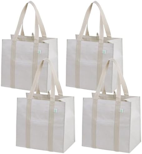 VENO 4 Pack Large Grocery Bag Reusable Shopping Bags with Hard Bottom by Veno