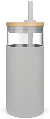 Tronco 20 oz Glass Tumbler with Lids and Straws, Reusable Iced Coffee Cups by Tronco