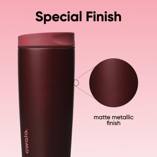 Owala SmoothSip Slider Insulated Stainless Steel Coffee Tumbler, Reusable Iced Coffee Cup, Hot Coffee Travel Mug, BPA Free 20 oz, Black Cherry - Image 4