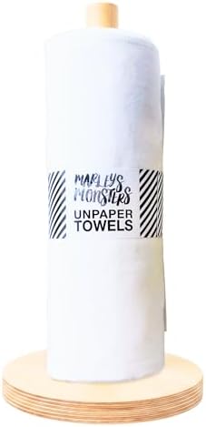 Marley's Monsters UNpaper® Towels + Holder - 24 Reusable 12x10in Cotton Flannel Cloths with 6in Wood Base & Dowel - Machine Washable, Sustainable for Kitchen Cleaning, Spills & Chores by MarleysMonsters