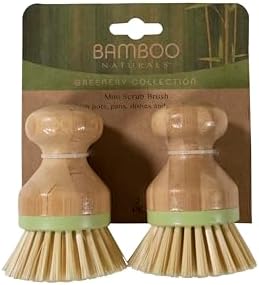 Bamboo Naturals Greenery Mini Scrub Brush, Made of Sustainable Bamboo and Recycled Plastic, Scrub Pots, Pans, Vegetables, and More, Pack of 2 by Bamboo+Naturals