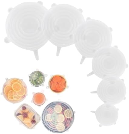 Silicone Stretch Lids – 6 Pack Reusable Food Covers,Flexible Silicone for Bowls, Containers, Fruits – Airtight & Leakproof Seal for Kitchen Storage(transparent) by Unknown