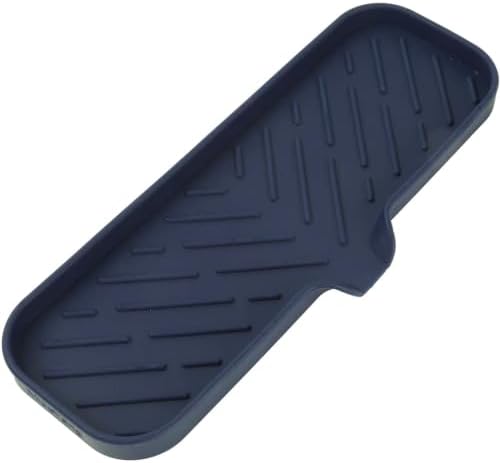MicoYang Silicone Soap Dish with Drain Spout — Self-Draining Double Sink Organizer Tray for Kitchen & Bathroom, Dispensers, Sponges & Soap Holder, Non-Slip & Dishwasher Safe, Navy Blue (Large, 12"×4") by MicoYang