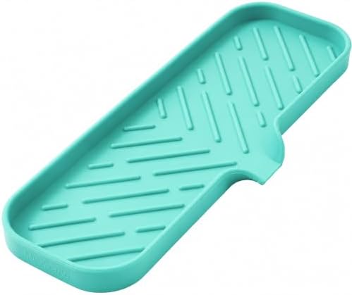 MicoYang Silicone Soap Dish with Drain Spout — Self-Draining Double Sink Organizer Tray for Kitchen & Bathroom, Dispensers, Sponges & Soap Holder, Non-Slip & Dishwasher Safe, Mint (Large, 12"×4") by MicoYang