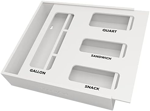 SpaceAid Bag Storage Organizer for Kitchen Drawer, Bamboo Organizer, Compatible with Gallon, Quart, Sandwich and Snack Variety Size Bag (1 Box 4 Slots), White by SpaceAid