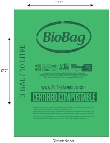 3 Gallon Compostable Food Scrap Bags by BioBag, 100 Count, BPI Certified, Meets ASTM D6400 Standards, Made in USA, Kitchen Trash Bin Liners - Image 2