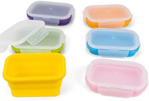Reusable Silicone Snack Sontainers with Lids, 14oz, Small Collapsible Food Storage Containers for Meal Lunch Small Portion, Stackable, Space Saver for RV, Travel, Microwave Dishwasher Safe, 6 Pack by Annaklin