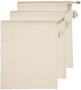 Simple Ecology Reusable Grocery Produce Shopping and Storage Bags, Organic Cotton Muslin, Medium 3 pack by Simple+Ecology