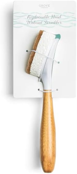 Grove Co. Replaceable Head Walnut Scrubber Dish Brush, Non-Scratch, 1 Count by GroveCo