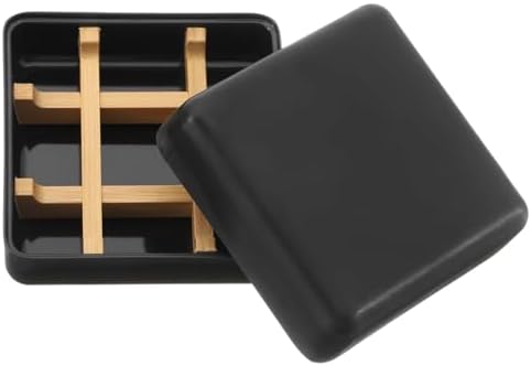 uxcell Wooden Soap Holder, Detachable Self Draining Square Soap Dishes with Lid, Wooden Bamboo Soap Bar Tray for Shower (Single Pack Right Angle Black) by uxcell