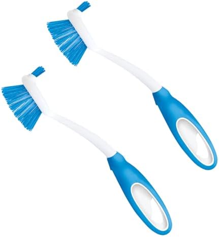 Dish Brush Scrubber for Kitchen, 2 Pack, by LOLA, Has Stiff Bristles & Food Scraper, Comfort No-Slip Grip Handle, Safe for Non-Stick & Coated Cookware by LolaProducts