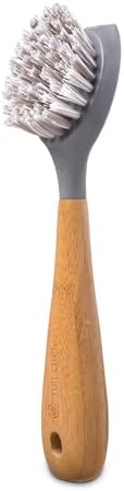 Full Circle, Bubble Up Bamboo Dish Brush, Comfortable Palm Scrubber for Kitchen Dishwashing, White, 1 Count & Tenacious C Cast Iron Brush and Scraper with Bamboo Handle - Image 5