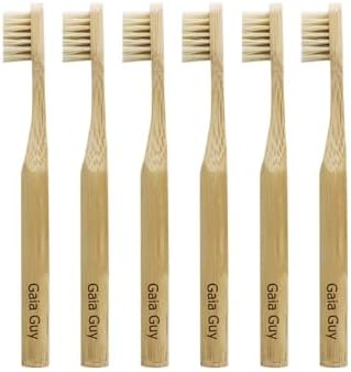 Gaia Guy Natural Bristle Bamboo Toothbrush for Kids (NO Nylon - Boar Hair ONLY) - Totally Compostable & Biodegradable Boar Bristle and Bamboo Toothbrushes - Zero Waste - 6-Pack by GaiaGuy