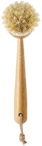 SUBEKYU Dish Brush with Handle, Natural Bamboo Dish Scrubber Brush, Kitchen Dishwashing Brush for Cleaning Dishes/Pans/Pots/Sinks, Sisal Bristles, 2P - Image 2