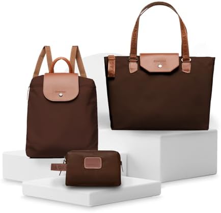 Longvoyage Bonne Vivante 3-Piece Travel Bag Set, Roll-Up Backpack, Large Waterproof Bag & Cosmetic Case, Matching Travel Accessories, Brown by LONGVOYAGE