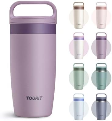 TOURIT Travel Coffee Mug 16 oz,Leakproof 2-Part Lid Tumbler,Smoky Purple by TOURIT