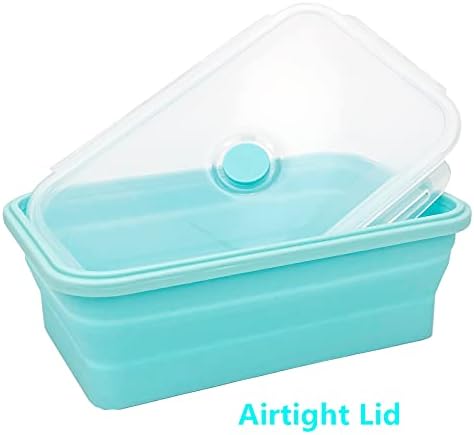 CARTINTS Large Collapsible Camping Food Containers, 1200ml Silicone Lunch Container, Microwave Safe Reusable Meal Prep Container For Indoor&Outdoor Kitchen With Foldable Spoon, Blue - Image 3