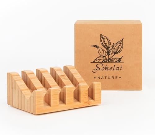 Shampoo Bar and Sponge Holders for Shower – Self-Draining Bamboo Soap Dish Tray, 2 Pack Wooden Soap Saver Racks for Conditioner Bars, Razor, Sink, Bathroom, Kitchen, or Travel - Image 6