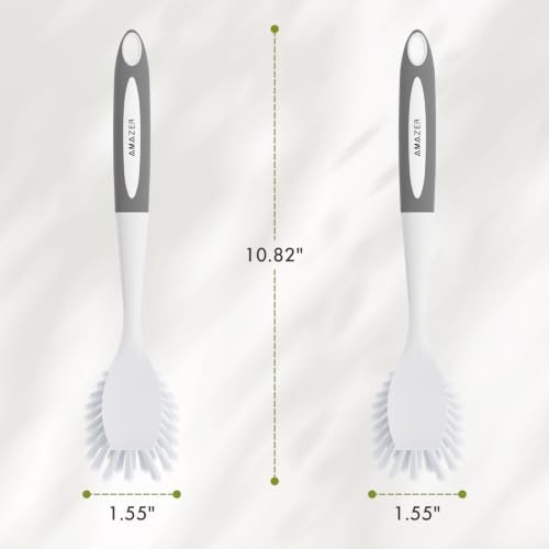 Amazer Dish Brush with Handle, 2 Pack Kitchen Scrub Brushes for Cleaning, Dish Scrubber with Stiff Bristles for Sink, Pots, Pans (Grey+Grey) - Image 4