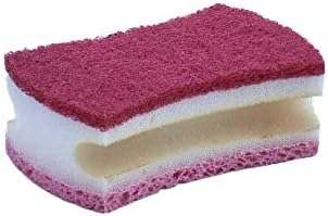 Non-Scratch Scrub Sponge with A Comfortable Grip, Heavy Duty Duel Sided Kitchen Scrubber Sponge Cellulose Scrub Sponge, Scratch Free, with Scouring Pad Set, 1 Sponge,Red/Pink - Image 3
