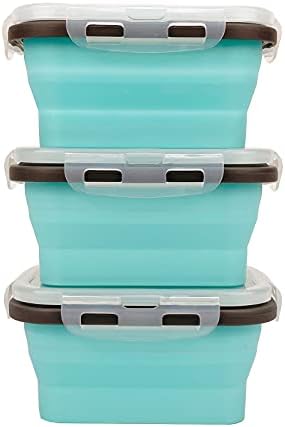 CCyanzi 3piece Collapsible Food Storage Containers with Lids, Silicone Lunch Container, Microwave & Freezer Safe, Space Saving for Kitchen Cabinet and Camping Backpack,(blue gray) - Image 2