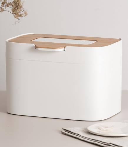 KAZAI. Compost Bin Kitchen 'Elin' | 1.2 GAL / 4.5L Countertop Compost Bin with Wooden Lid & Filter | Odor-Free, Dishwasher Safe, with Inner Bucket | Small Indoor Kitchen Composter | Off-White/Bamboo by KAZAI