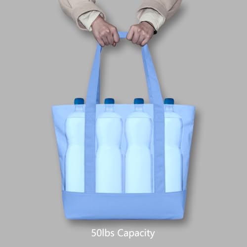TOPDesign 1-Pack Canvas Tote Bag with an External Pocket, Reusable Grocery Shopping Bag, Top Zipper Closure, Daily Essentials (Light Blue) - Image 6