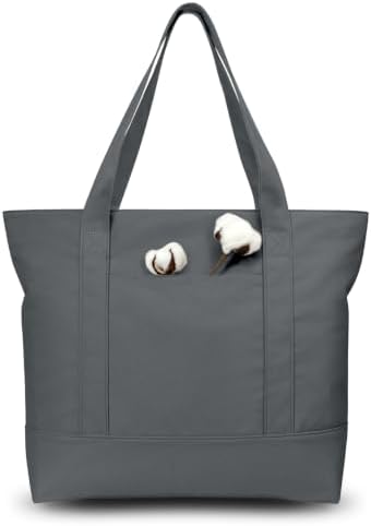 TOPDesign 3-Pack Canvas Tote Bags with an External Pocket, Reusable Grocery Shopping Bags, Top Zipper Closure, Daily Essentials (Grey) by TOPDesign