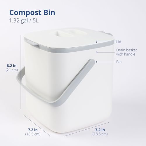 Blue Ginkgo Kitchen Compost Bin, 5L Countertop Compost Bin, White - Image 2