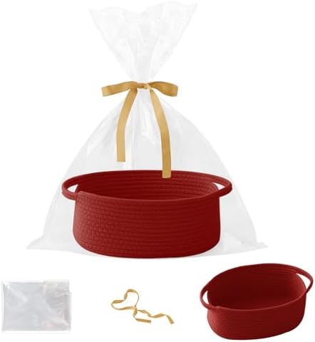 Red Woven Rope Basket - Baby Gift Basket with Bag & Ribbon by HZFTJOY