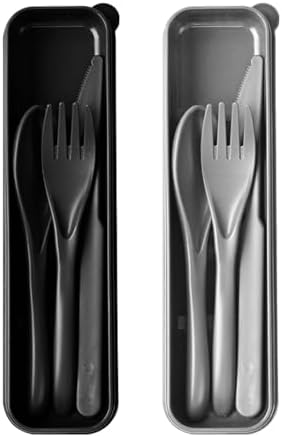 Travel Utensils with Case, 2 Sets Reusable Utensils Set with Case, Wheat Straw Utensils for Lunch Box Accessories, Camping Utensil Set for School Work Lunch or Daily Use（Black, Grey） by HMDZMR