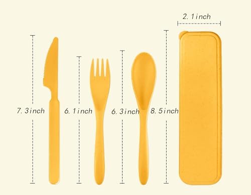 Reusable Travel Utensils with Case, Portable Camping Cutlery Set (Yellow) - Image 2