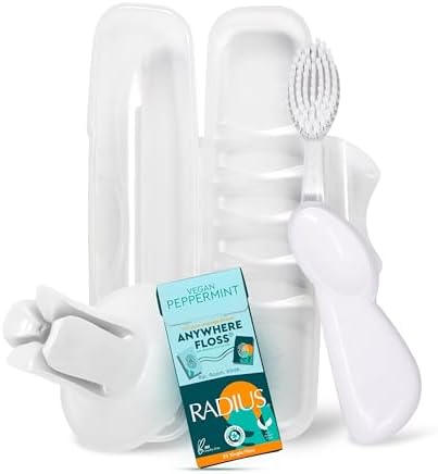 RADIUS Vacation Pastel Bundle, Includes Right Handed Big Brush with Replaceable Head, Toothbrush Travel Case, DOC Toothbrush Holder, Anywhere Travel Floss Packette, White, 4 Piece Bundle by RADIUSCorporation