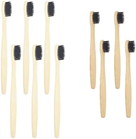 SEVENHEAD Bamboo Toothbrushes Adults & Kids Family Set 6+4 PCS Soft Bristles Wooden Toothbrushes, Natural Biodegradable BPA Free Eco Friendly Toothbrushes Black by SEVENHEADSPRODUCT