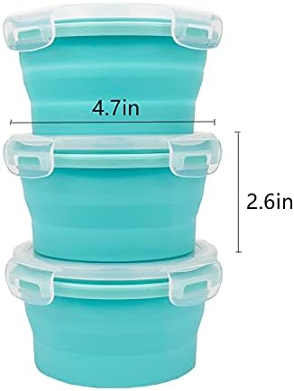 CCyanzi 3piece Round Collapsible Bowl with Lids, Silicone Food Storage Containers, Microwave & Freezer Safe, Space Saving for Kitchen Cabinet and Camping Backpack,(Blue) - Image 3