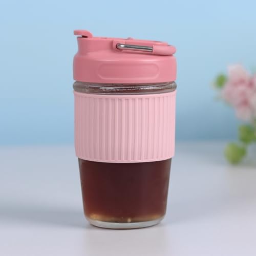 Sivaphe Reusable Glass Ice Hot Coffee Cup 16 oz, Portable Travel Mug with Spill-Proof Lid and Thermal Sleeve for Home Office Pink - Image 6