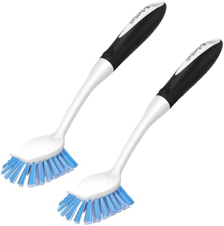 SetSail Dish Brush with Handle, 2 Pack Stiff Bristles Dish Scrubber with Built-in Scraper Dish Scrub Brushes for Cleaning Dishes, Pots and Pans, Kitchen Sink by SetSail