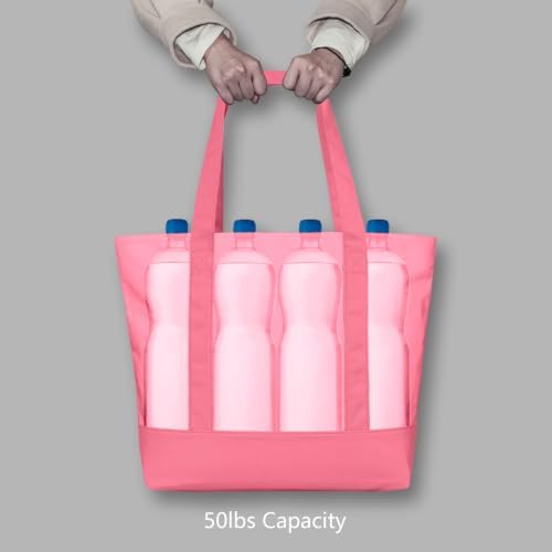 TOPDesign 3-Pack Canvas Tote Bags with an External Pocket, Reusable Grocery Shopping Bags, Top Zipper Closure, Daily Essentials (Rose Pink) - Image 6