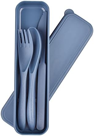 Reusable Cutlery with Case, Portable Dark Utensils Set for Adults, Tableware Camping Utensils for Kitchens, Dishwasher Safe (Dark blue) by Lnrkai