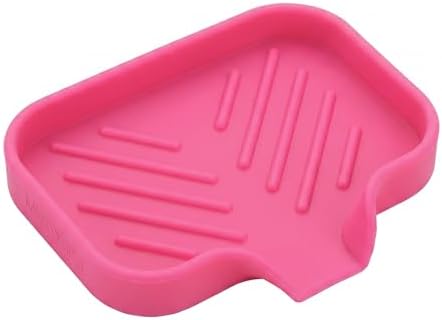 MicoYang Silicone Soap Dish with Drain Spout, Self-Draining Sink Organizer Tray for Bathroom and Kitchen, Sponges, Dispensers and Soap Holder, Non-Slip and Dishwasher Safe, Rose (Compact, 4.9"×3.2") by MicoYang