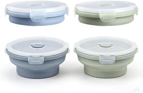 Silicone Collapsible Food Storage Containers-Prep/Storage Bowls with Lids – Set of 2 Round Silicone Lunch Containers – Microwave and Freezer Food Containers (550ML,Green Blue) by JIELUO