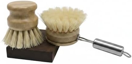 Natural Sisal & Coconut Pot Brush with Wooden Handle - Eco-Friendly Dish Scrubber for Cast Iron, Stainless Steel Cookware (1 Pack) by Unknown