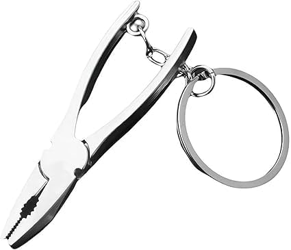 Mini Pliers Keychain Tool, Multitool Keyring Pendant, Wire Strippers, Phillips Screwdriver, Knife, File, Silver, Gift for Men Women