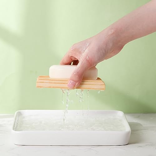 Rtteri 100 Pieces Bamboo Wood Soap Dish Tray Bathroom Wooden Soap Holder Handmade Bathtub Shower Dish Accessories for Home Bathroom Kitchen Sponge Scrubber - Image 5