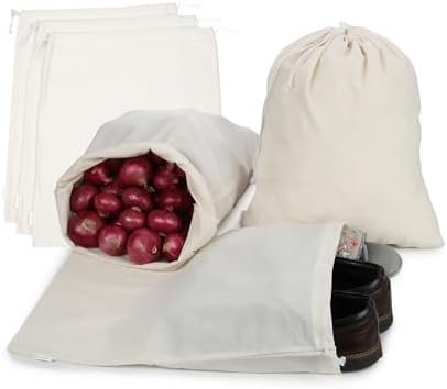 Cotton Storage Bags – X-Large 14x18 Inch (6-Pack) – Reusable Muslin Bags with Drawstrings – Biodegradable Canvas Fabric Sacks – Perfect for Bread, Bulk Produce, Potatoes, Onions, Shoes by Unknown