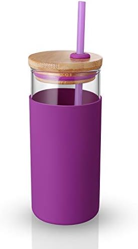 Tronco 20 oz Glass Tumbler with Lids and Straws, Reusable Iced Coffee Cups - Image 2