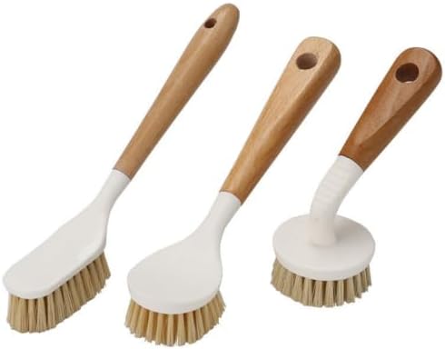 3pcs Wooden Dish Brush,Natural Sisal Bristle Kitchen Scrubber | Short Medium Long Wood Handle Brush,Eco Friendly Non Scratch Pot Cleaner by Unknown