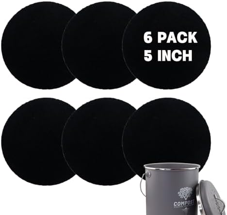 6 Pack Charcoal Filters for Compost Bin Bucket, 5 Inch Round Activated Carbon Charcoal Replacement Filters for Kitchen Countertop and Home Bucket Compost Bin (Refill, Odor Eliminating)​ by Holismo